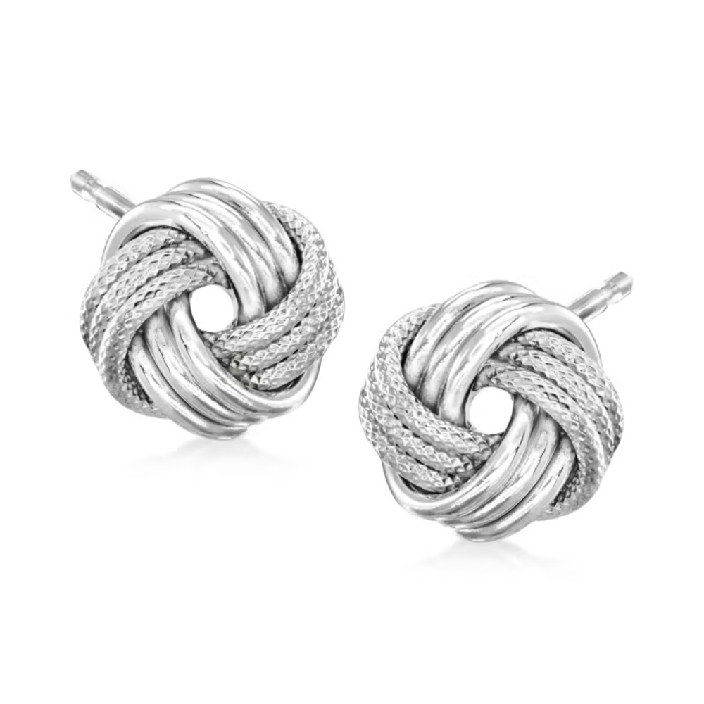 Ross + Simons Italian 14kt white gold love knot earring studs - Picture 10 of 11